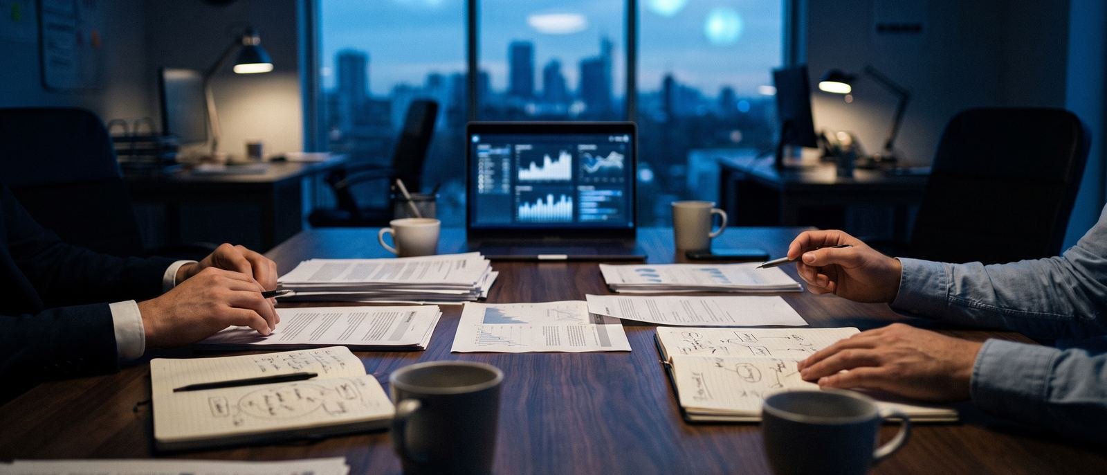 Operators working over go-to-market plans at a table